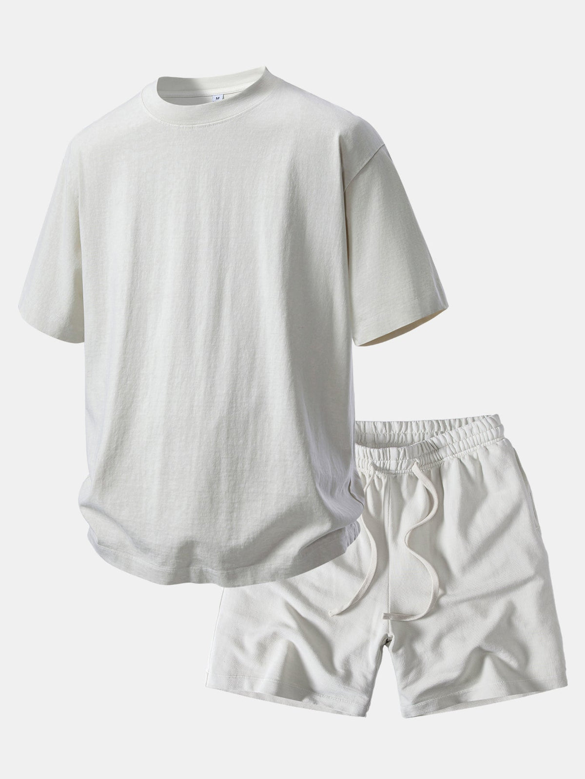 Camiseta Pesada com Ombro Caído e Efeito Lavado & Shorts com Cordão e Efeito Desgastado Lavado