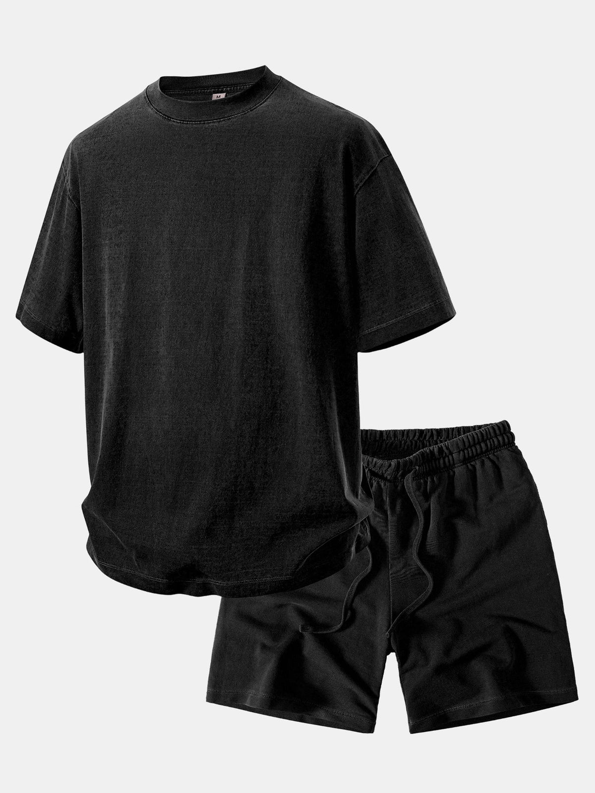 Camiseta Pesada com Ombro Caído e Efeito Lavado & Shorts com Cordão e Efeito Desgastado Lavado