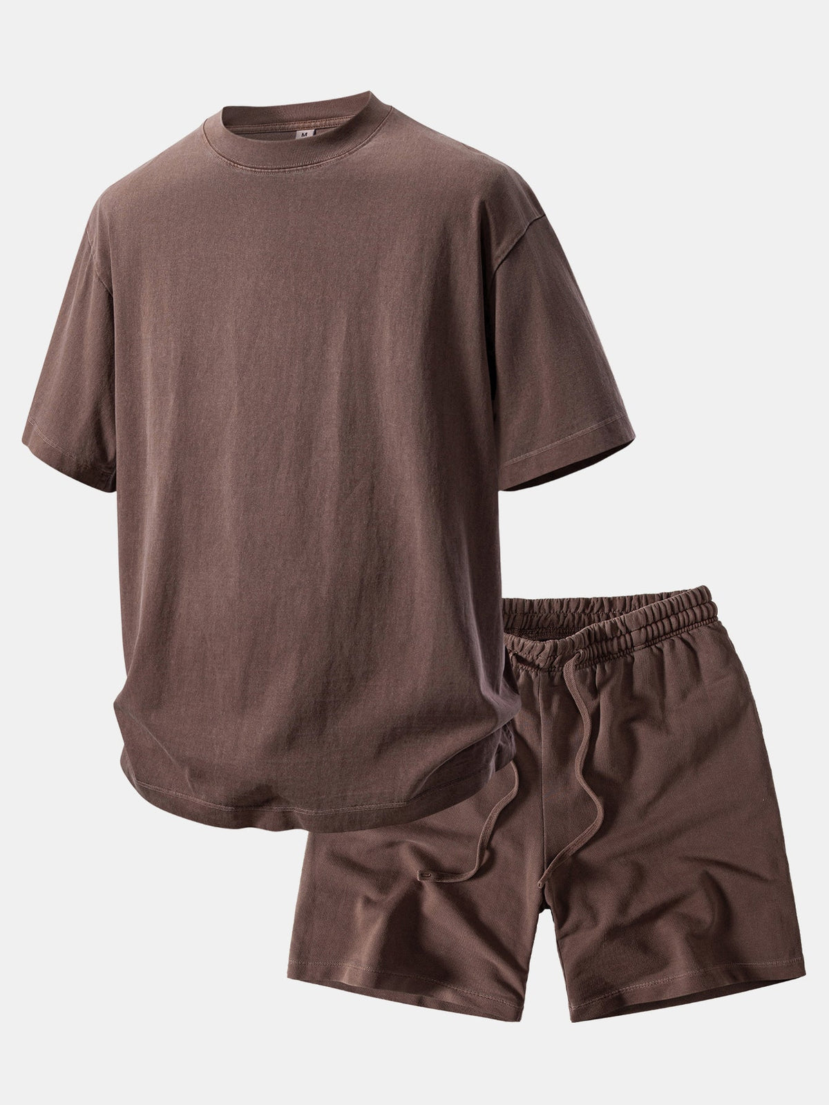 Camiseta Pesada com Ombro Caído e Efeito Lavado & Shorts com Cordão e Efeito Desgastado Lavado