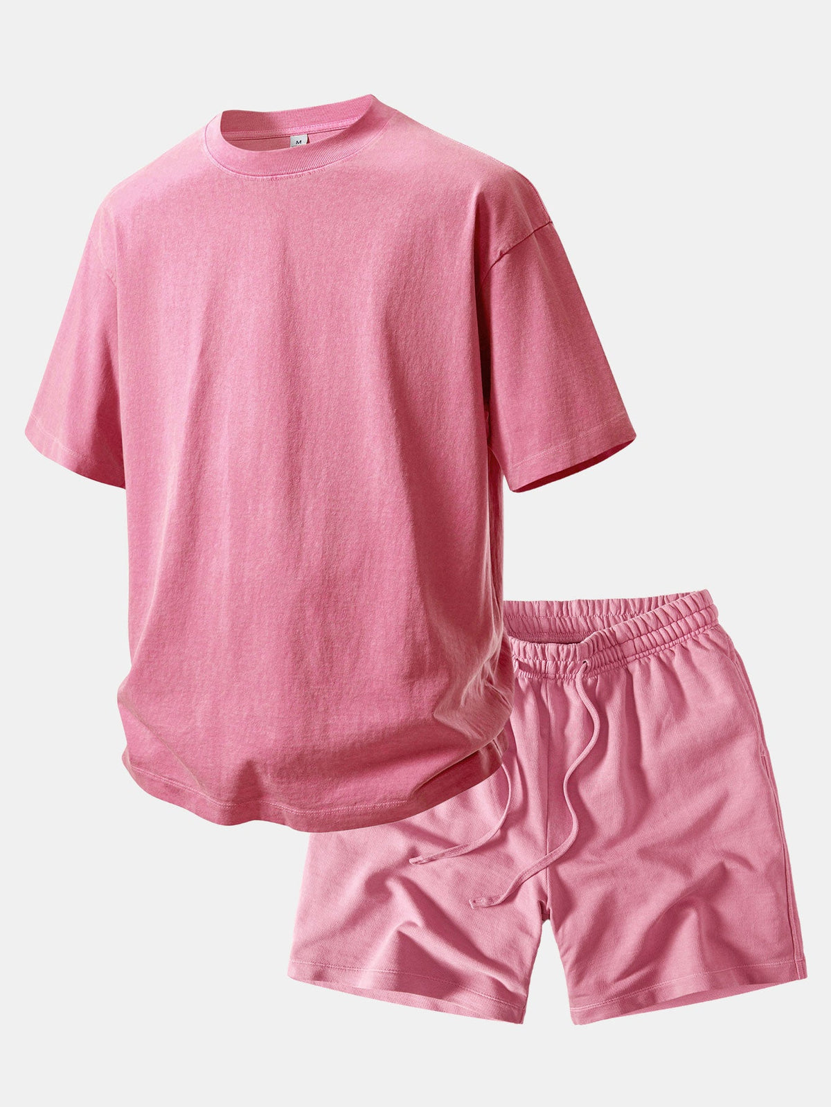 Camiseta Pesada com Ombro Caído e Efeito Lavado & Shorts com Cordão e Efeito Desgastado Lavado