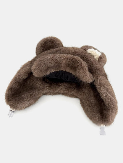 Plush Bear Ear Trapper Hat