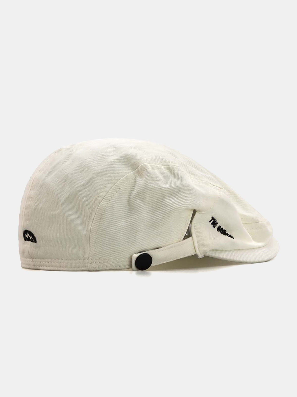 Boné estilo Gatsby plano ajustável com botão de pressão traseiro e logo de montanha bordado