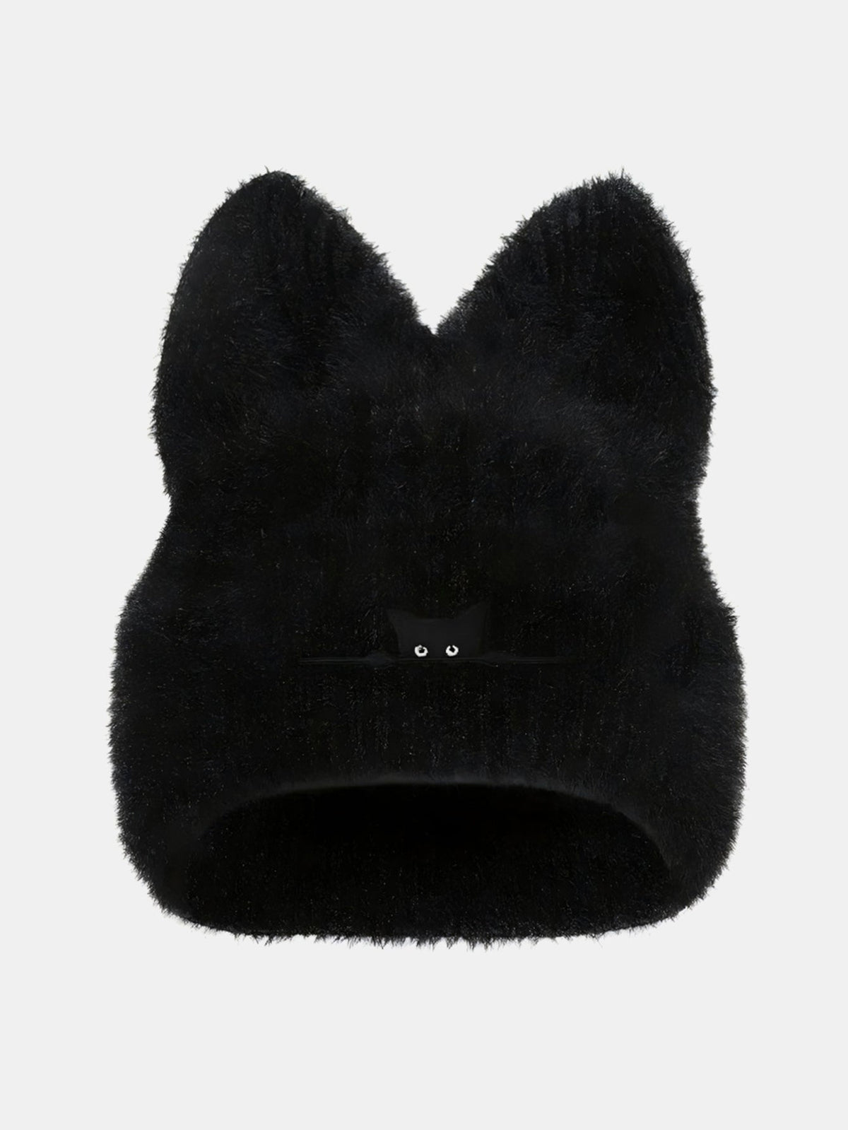 Gorro de pelúcia espessa com orelhas de gato e gato preto bordado