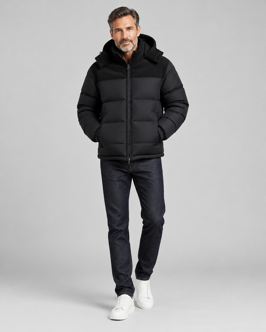 Harlow puffer jacket black worn by model