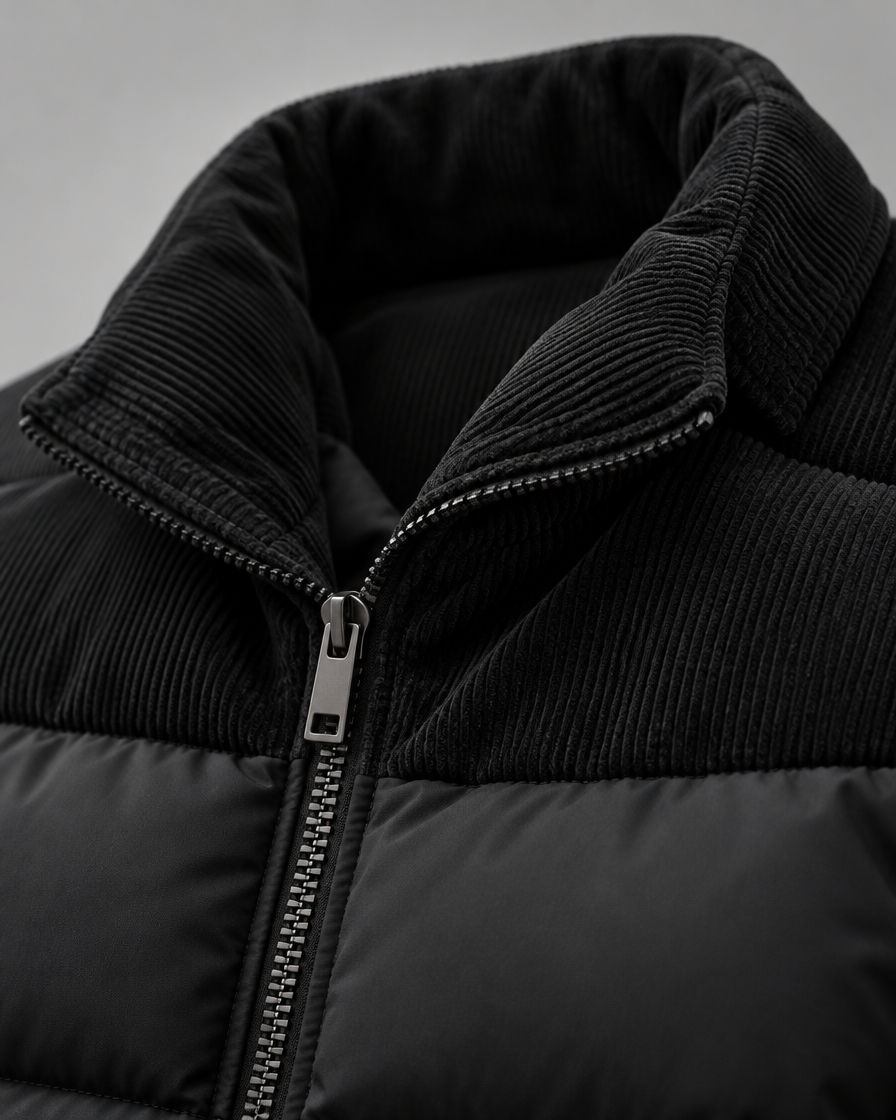 Harlow puffer corduroy collar detail