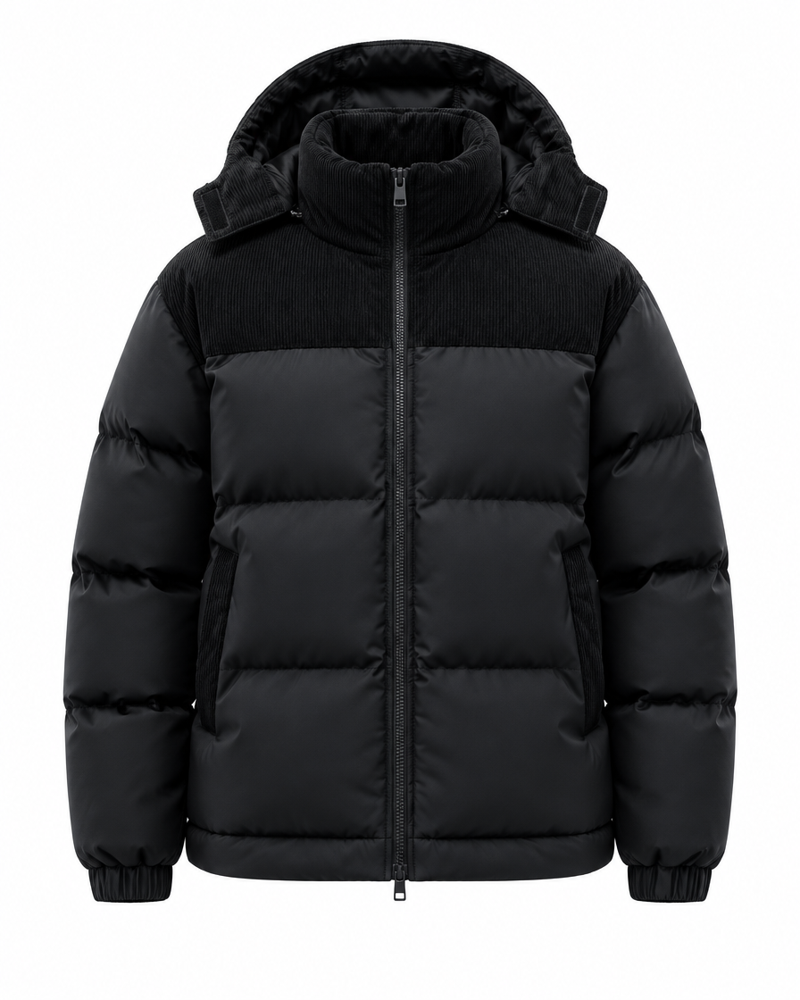 Harlow corduroy puffer jacket black
