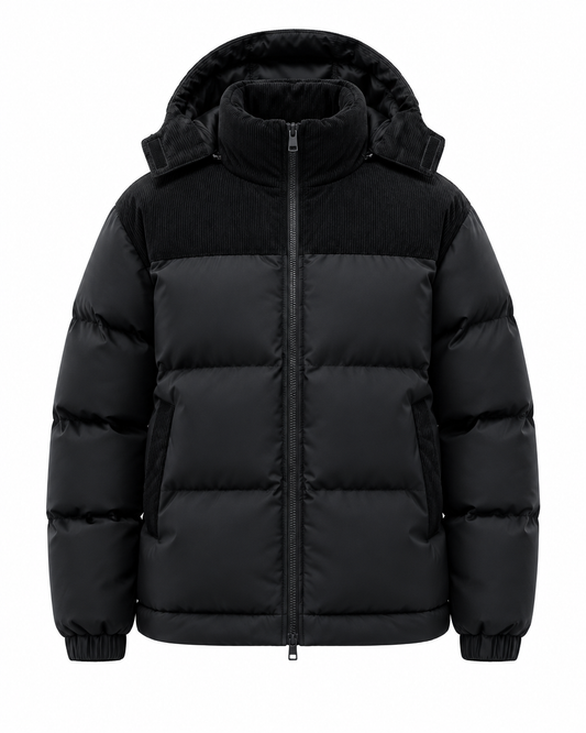 Harlow corduroy puffer jacket black