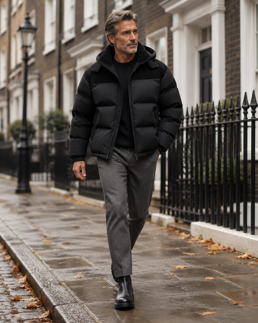 Harlow puffer black on a London street