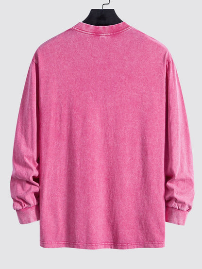 Camiseta de manga longa, caimento confortável, lavada e desgastada, com estampa “Estou velho demais para essa merda”
