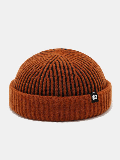 Striped Ribbed Knit Cuffed Short Beanie