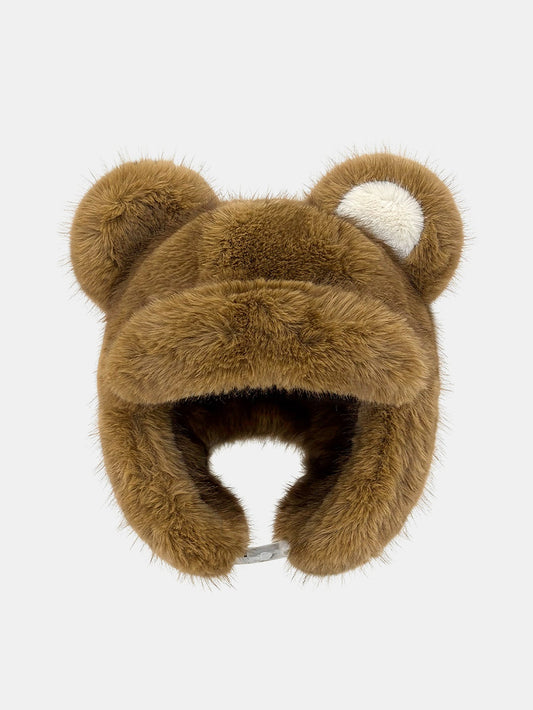 Plush Bear Ear Trapper Hat
