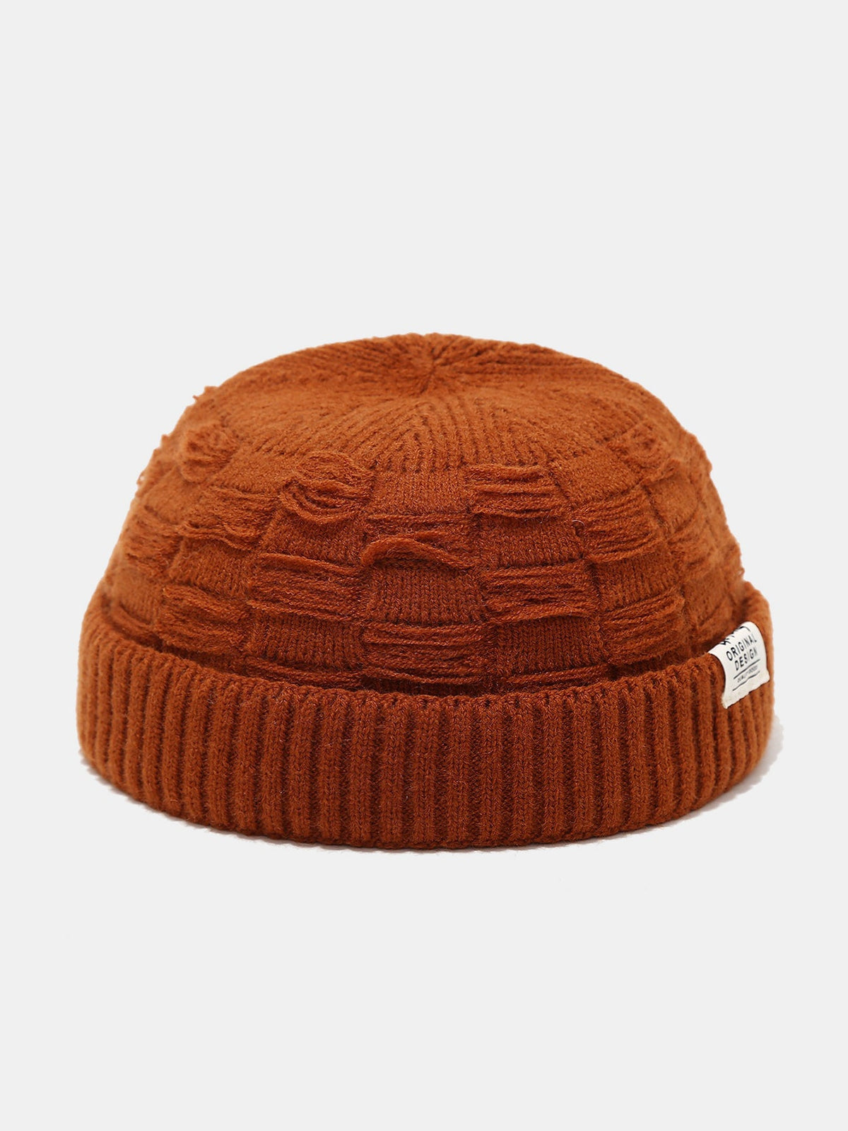 Distressed Check Knit Cuffed Short Beanie