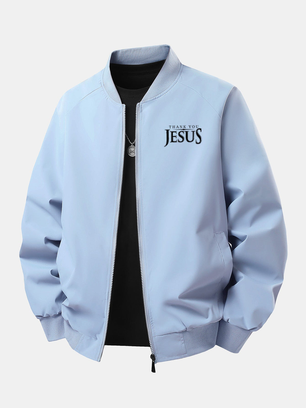 Jesus Print Relaxed Zip Bomber Jacket