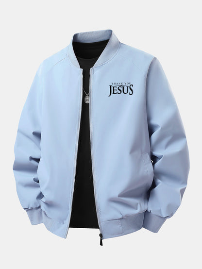 Jesus Print Relaxed Zip Bomber Jacket