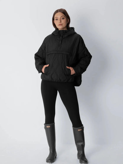 OlympLondon™ Kangaroo Pocket Packable Quilted Puffer Hoodie