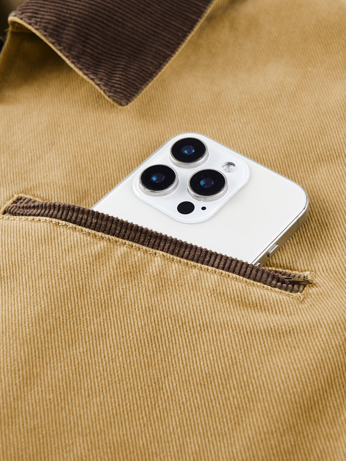 Washed Corduroy Collar Zip Jacket